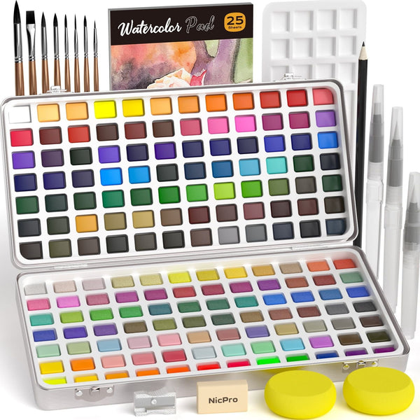 168-Color Watercolor Paint Set with Brushes & Paper