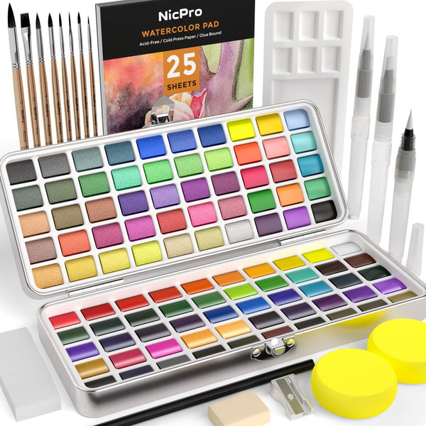 100-Color Watercolor Paint Set with Brushes & Paper