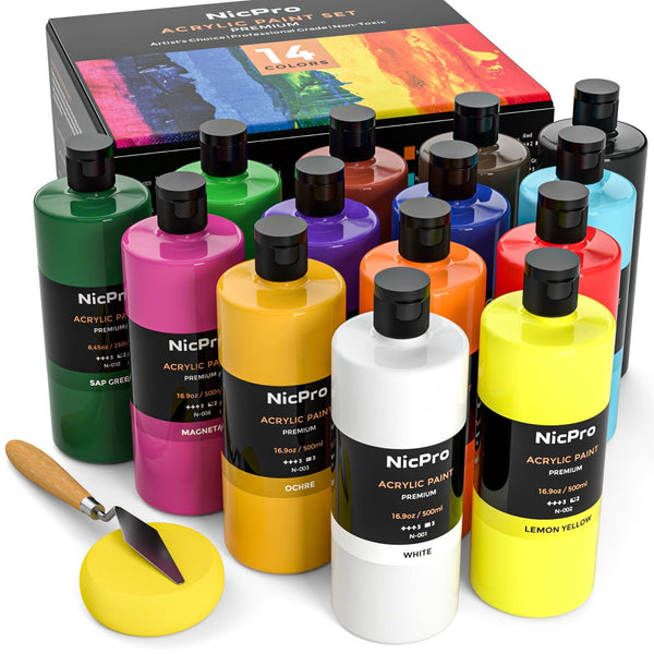 14-Color Acrylic Paint Set – 16.9oz Bottles