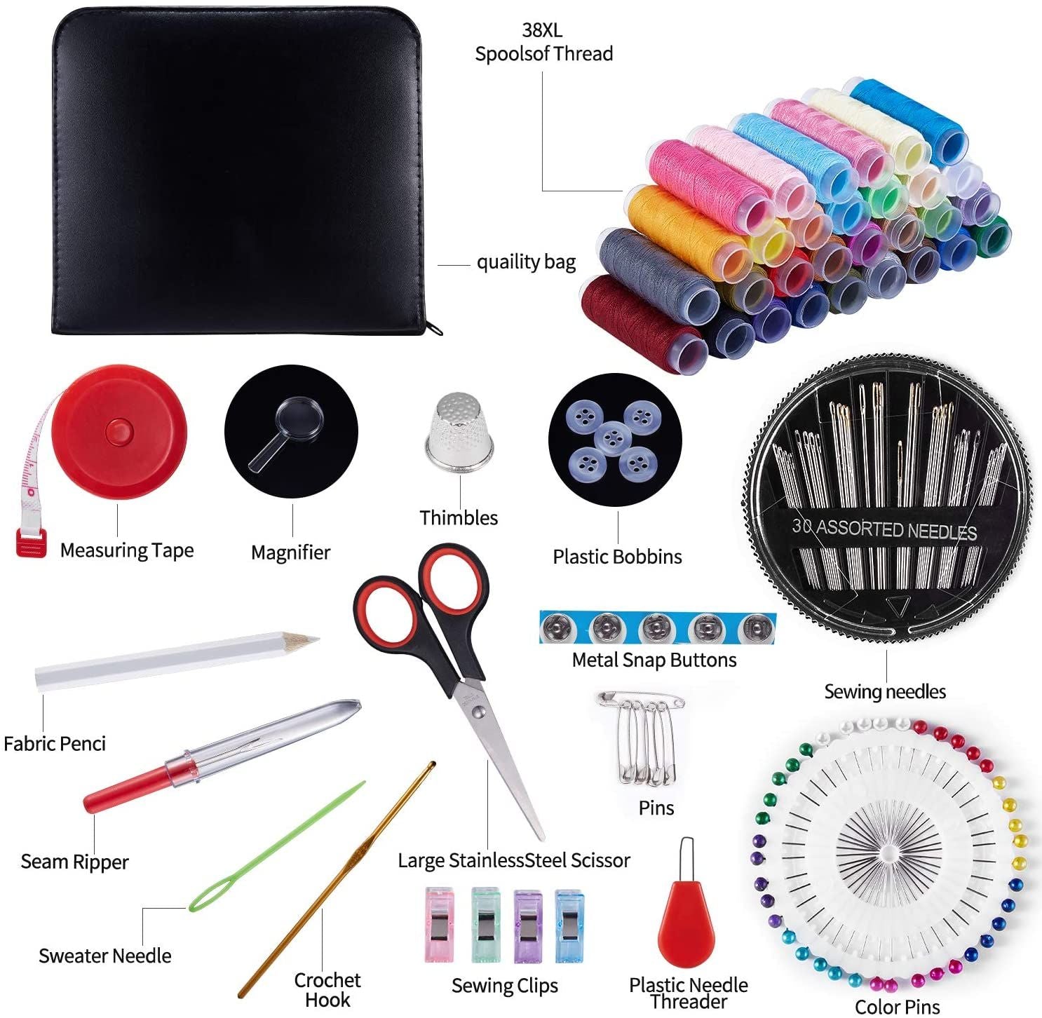 126-Pcs Portable Sewing Kit with Carrying Case