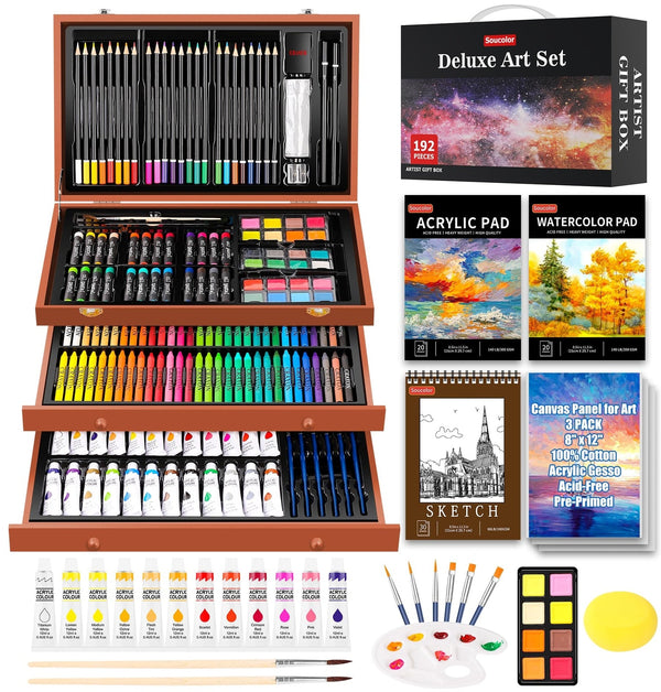 192-Pc Deluxe Art Set – Drawing & Painting Supplies