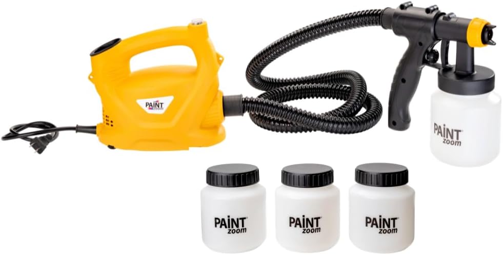 Paint Zoom Paint Sprayer- Powerful 700-watt Spray Gun Tool HVLP Sprayer for Interior & Exterior Home Painting and DIY Home Improvement Projects With Set of 3 Additional Plastic Paint Containers Bundle