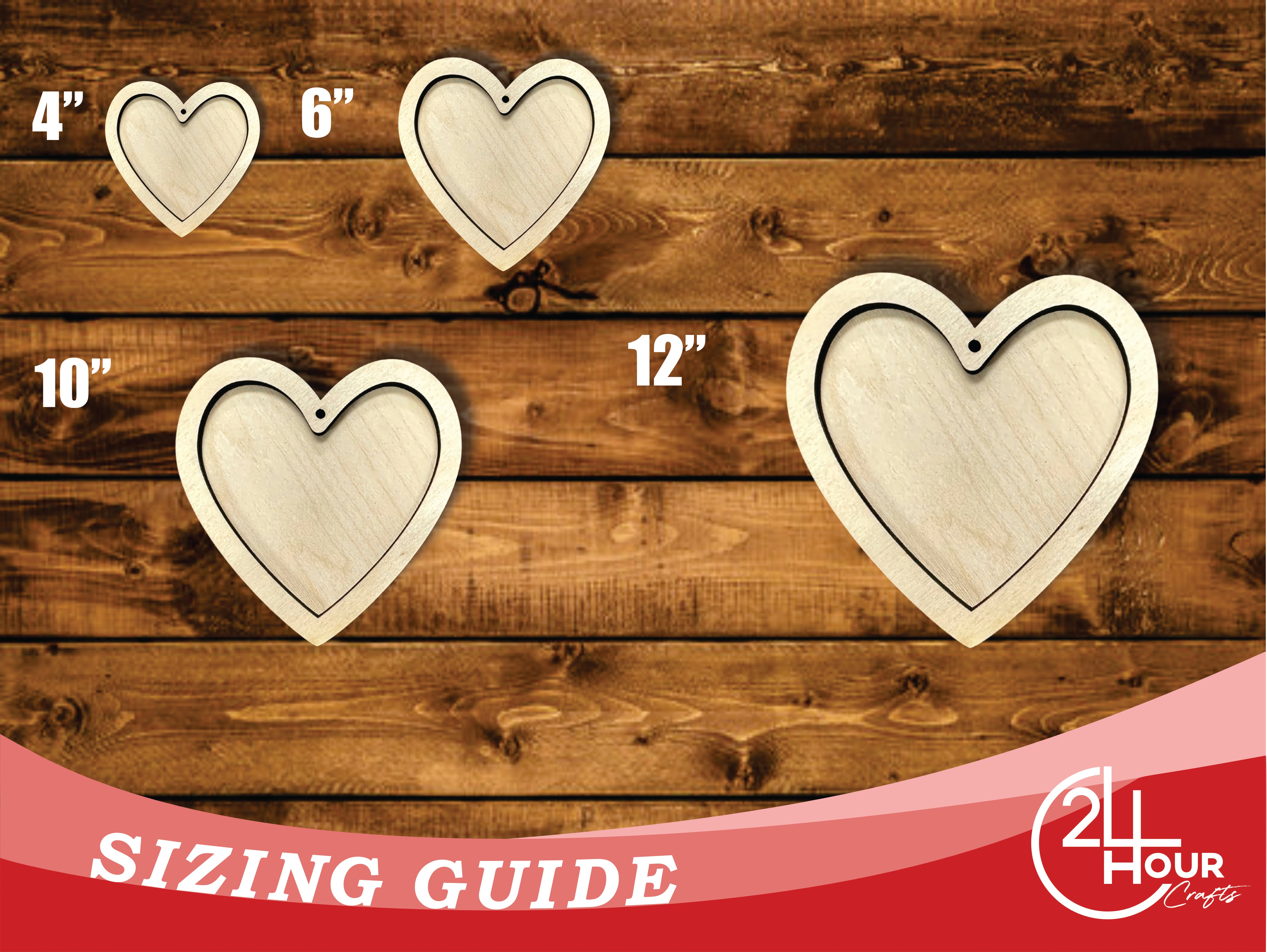Unfinished Wood 2 Layer Heart Shadowbox Shape | DIY Craft Cutout | up to 46" DIY