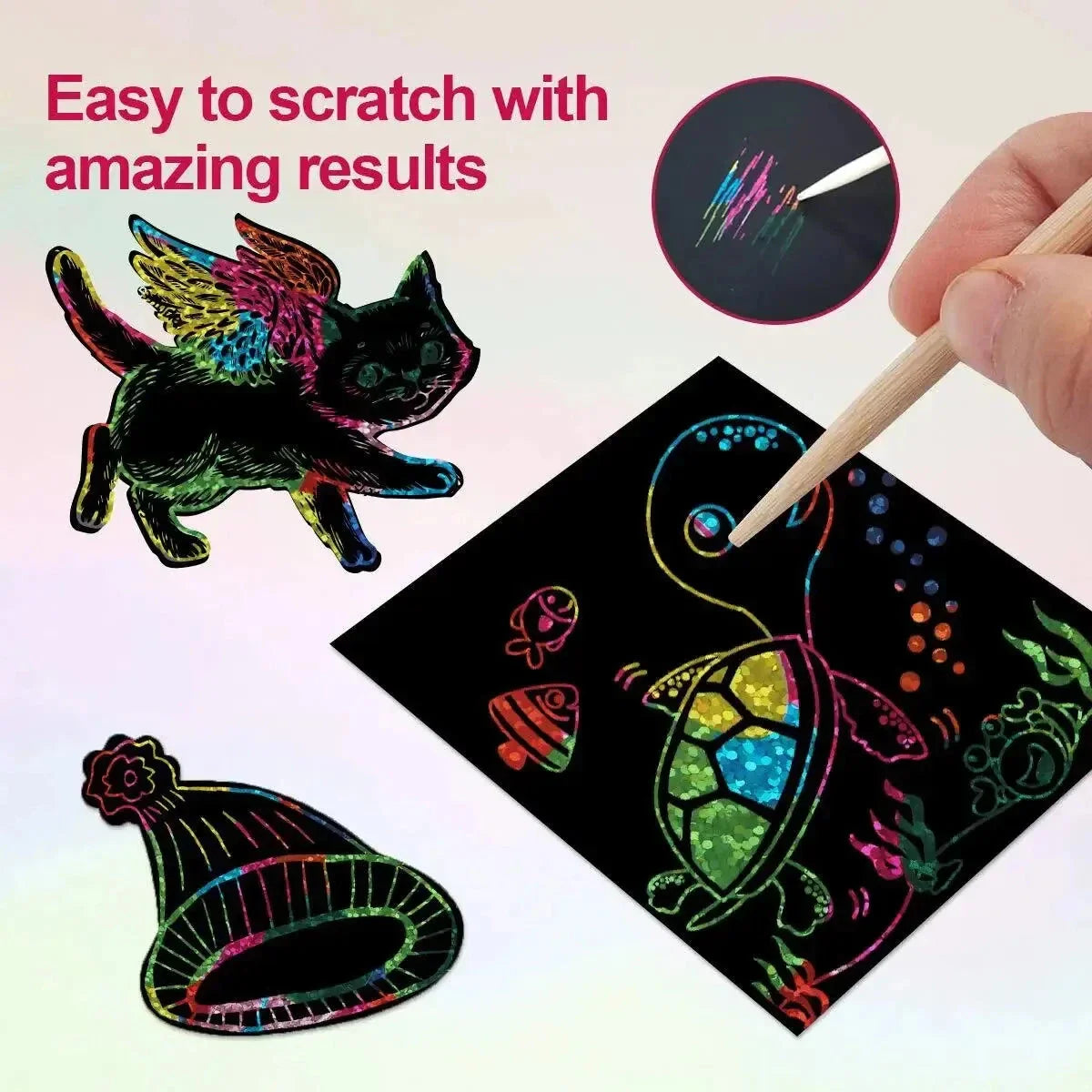 Dazzling Scratch Painting Kit - Parent-Child Interactive DIY Craft Toy with Note Cards