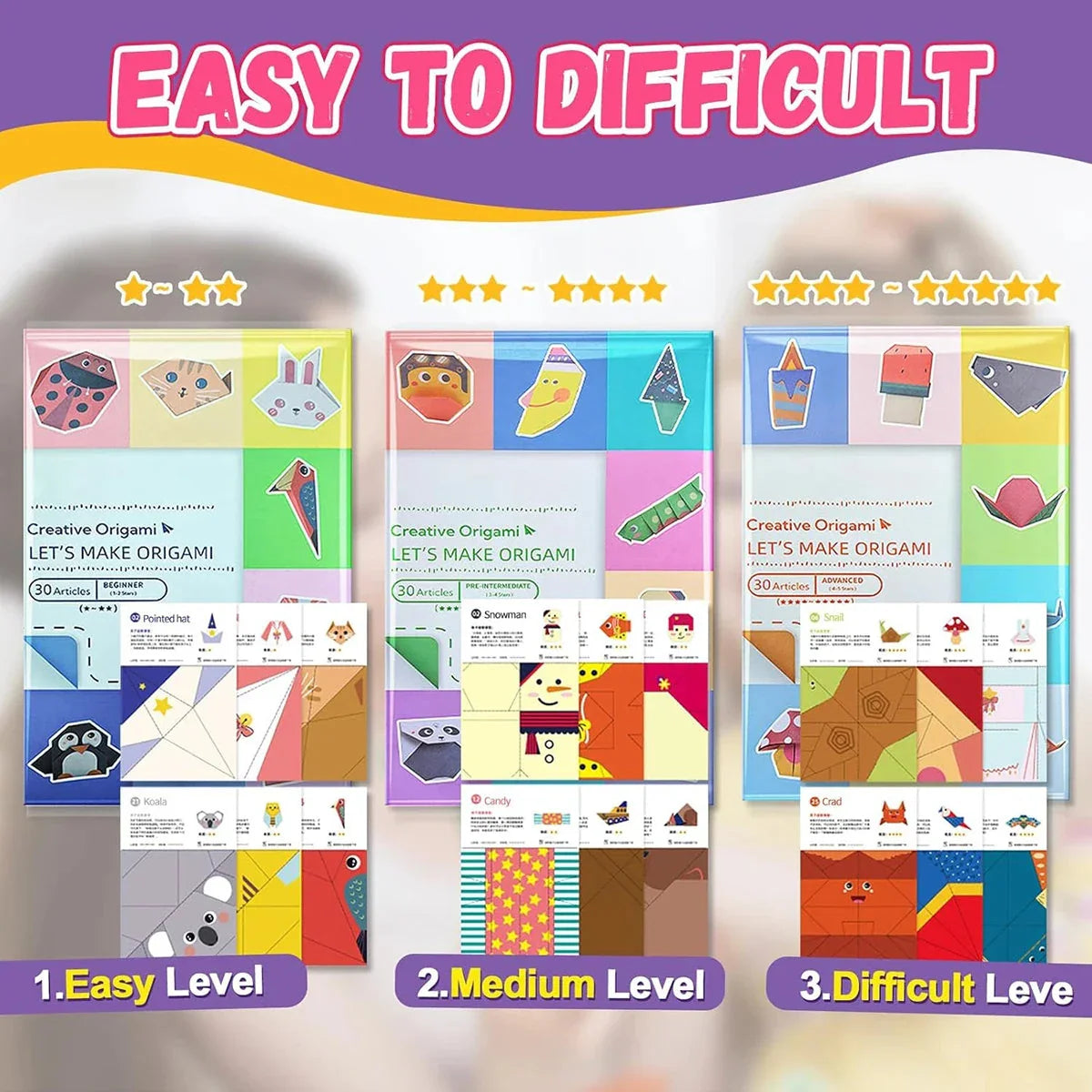 Origami Kit with 30/96 Sheets & Guiding Book - DIY Art Craft for Kids & Beginners