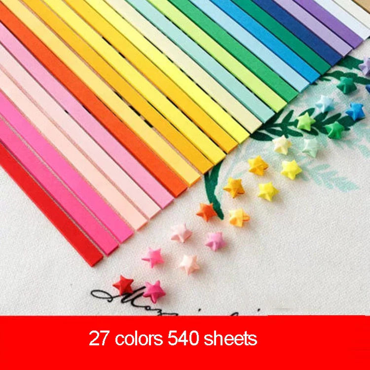 Lucky Star Origami Paper Strips Set – 540 Sheets, 27 Colors