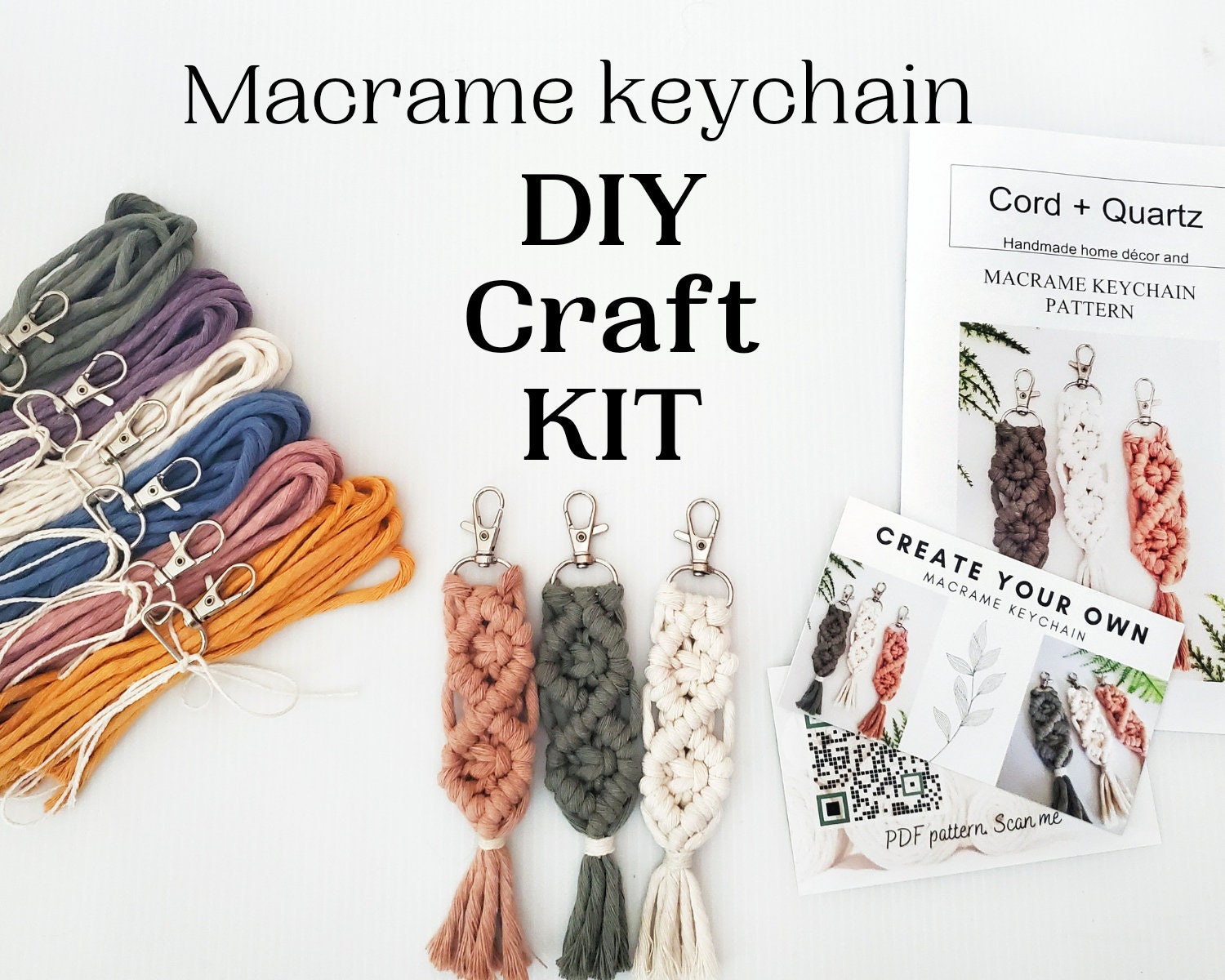 Macrame keychain DIY craft kit. Beginner Macrame kit.
