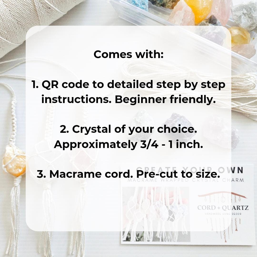 Macrame wrapped crystal rear view mirror charm DIY craft kit.