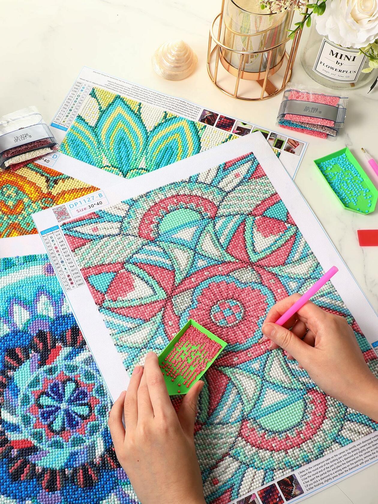 Tioncy 4 Pcs Diamond Painting Kits 11.8x15.8in Mandala Flower Wall Art