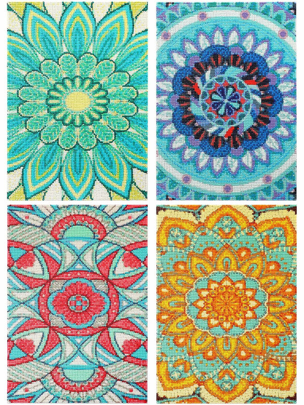 Tioncy 4 Pcs Diamond Painting Kits 11.8x15.8in Mandala Flower Wall Art