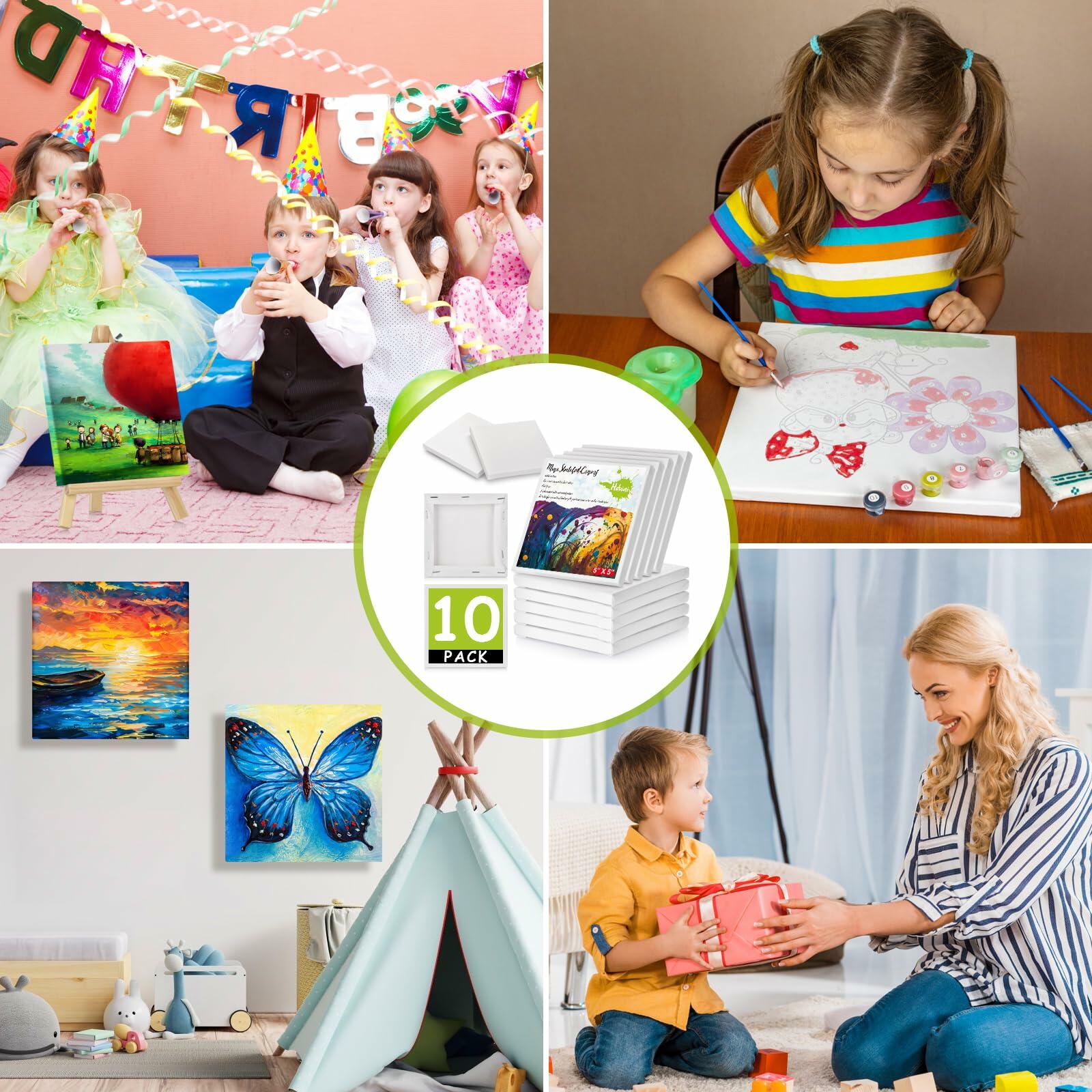 12PCS Mini Canvas and Easel Set 4x4in Cotton Canvases Small Art Stand