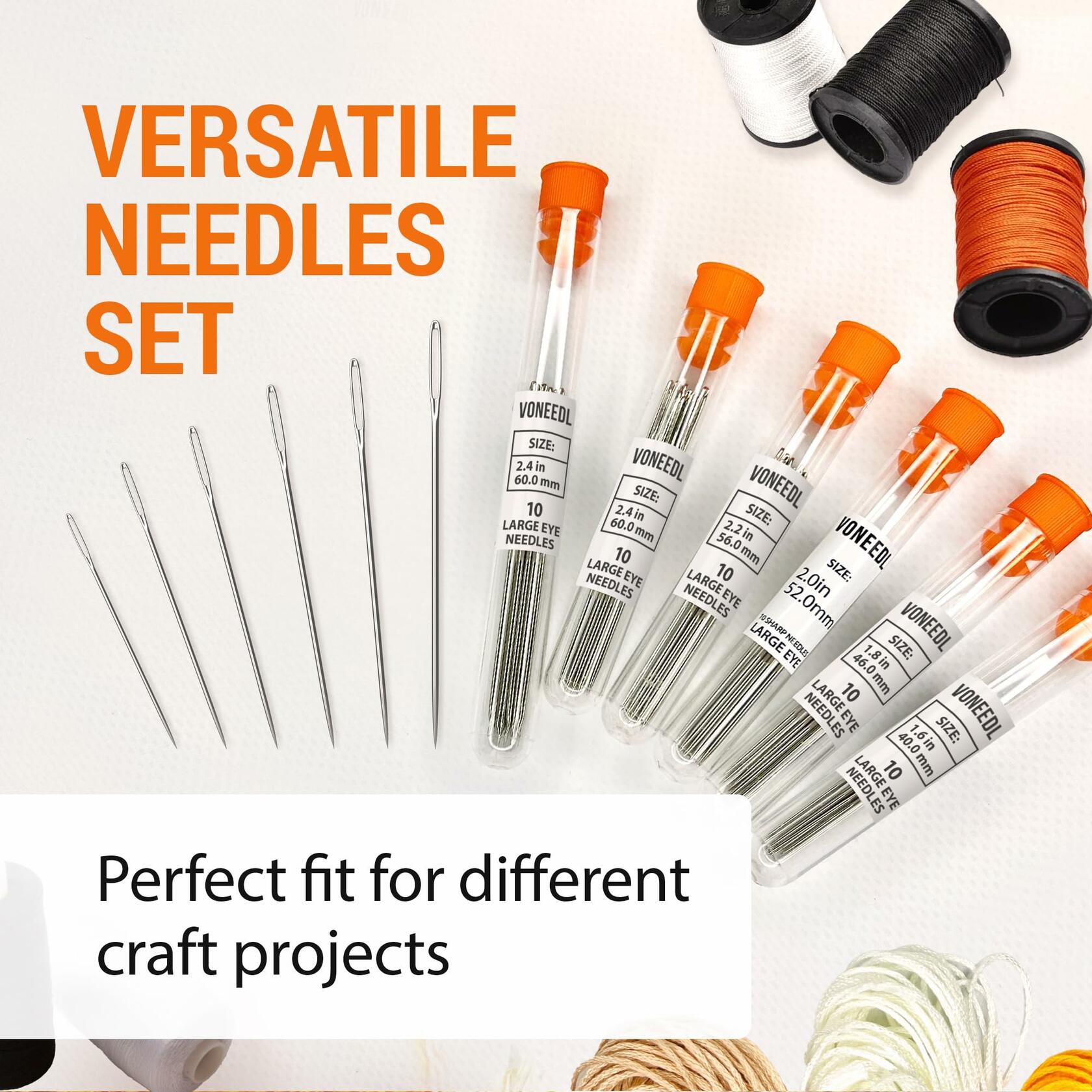 Large Eye Sharp Sewing Needles 6 Sizes 60 PCS Easy Thread