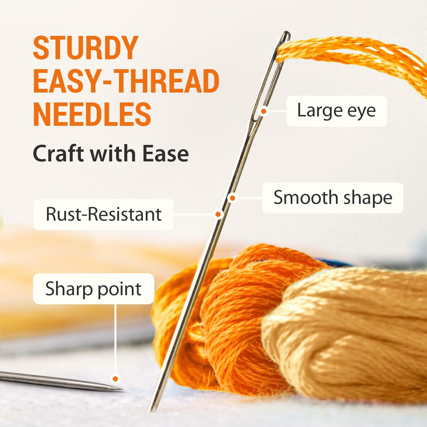 Large Eye Sharp Sewing Needles 6 Sizes 60 PCS Easy Thread