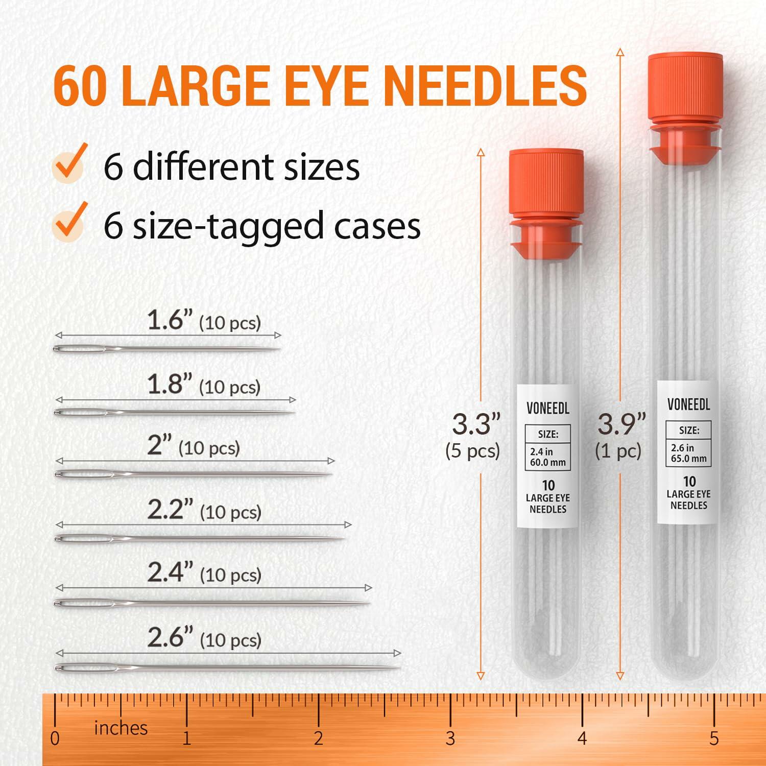 Large Eye Sharp Sewing Needles 6 Sizes 60 PCS Easy Thread